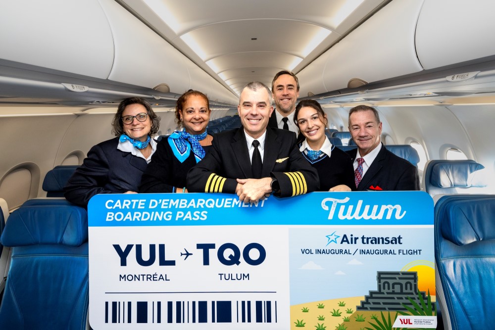 air transat's flight crew on inaugural flight from canada to tulum