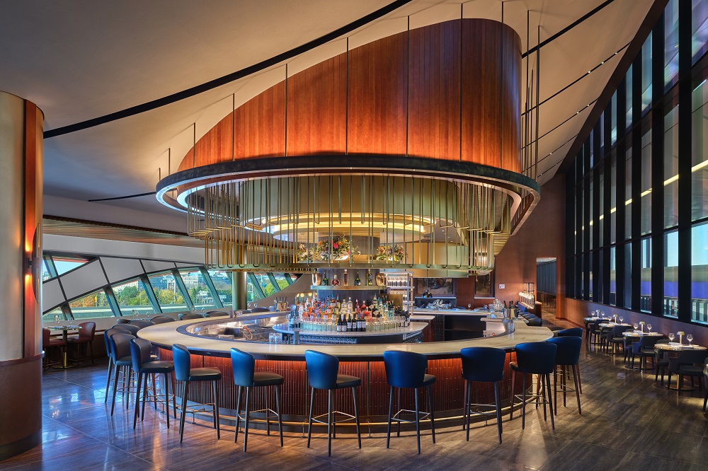 Delta One Lounge in Boston bar with USS Constitution