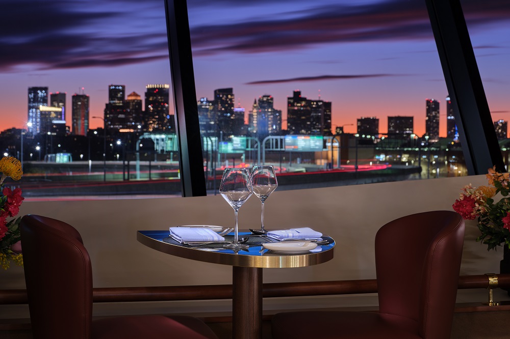 View of Back Bay and Boston harbor from the Delta One Lounge at Boston Logan