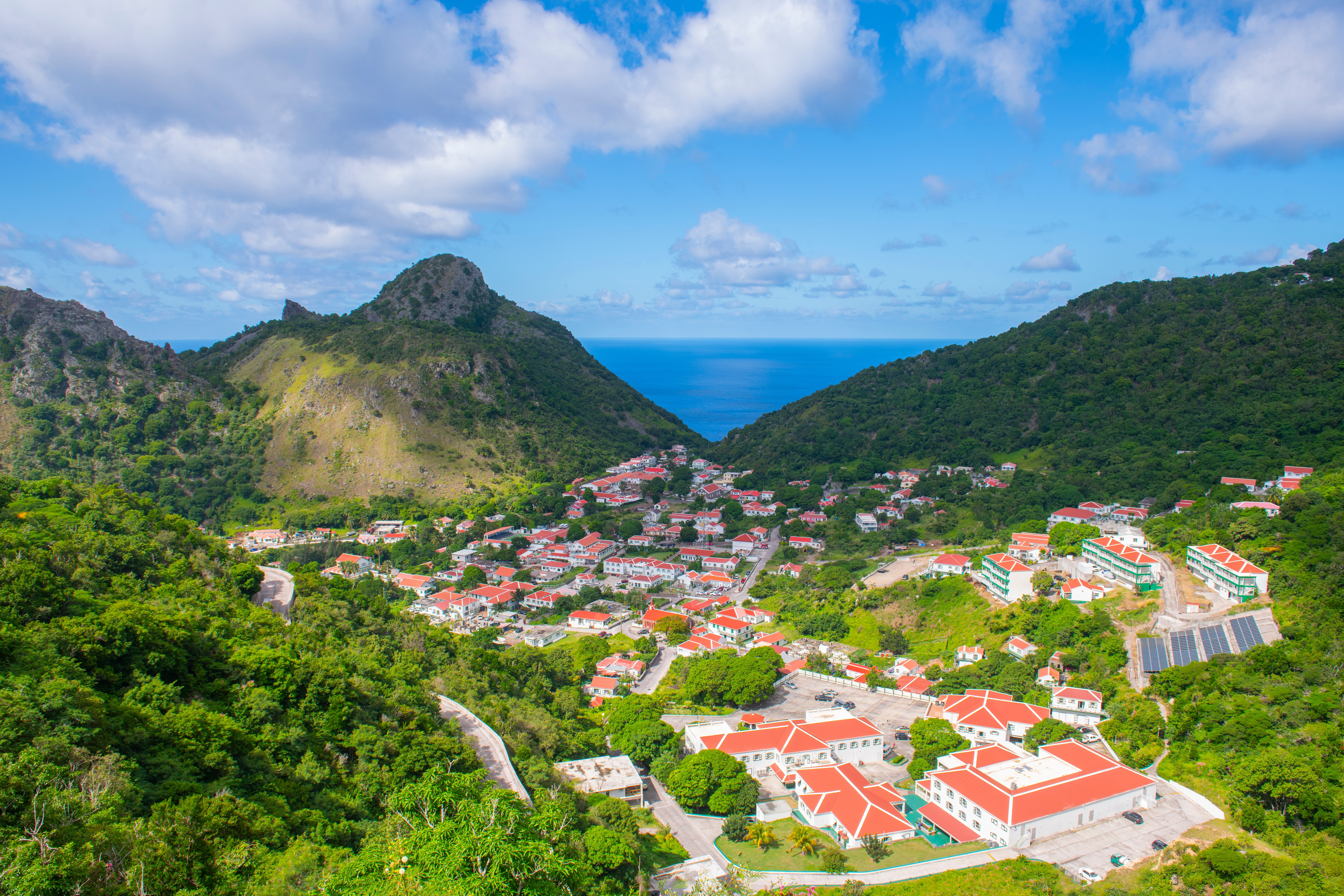 The bottom historic town center aerial view in Saba