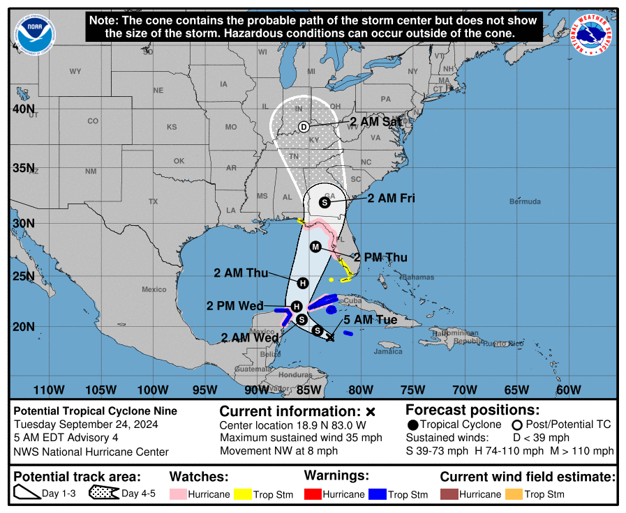 Tropical Storm Hurricane Helen in the Caribbean Map